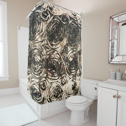 グラマーバラ金ゴールドブロンズ素朴フローラグラム シャワーカーテン (インサイチュ)