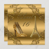 グラマーパリ金ゴールドグリッターハイヒールスイート16 招待状 (正面/裏面)