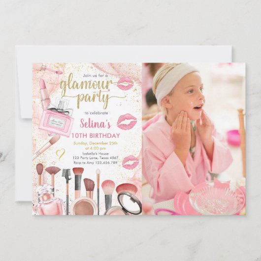 グラマーパーティーグリッツグラムスパガールメイクアップ誕生日 招待状 (正面)