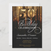 グラマーファンシー金ゴールドブラック50歳の誕生日 招待状 (正面)