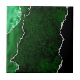 グラマーフォレストグリーン大理石シックシルバーグリッター タイル