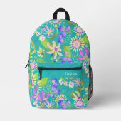グラマーフローラティール（緑がかった色） プリントバックパック (正面)