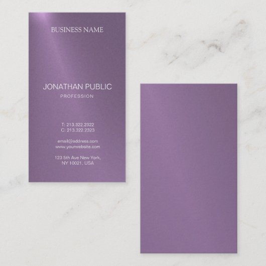 グラマーモダンエレガントデザインパープルプレーンラグジュアリー 名刺 (正面/裏面)