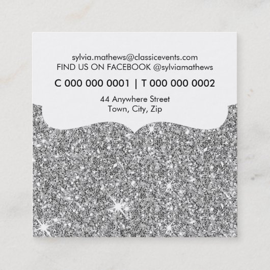 グラマーモダングリッタースタイリッシュ銀輝きピンク スクエア名刺 (裏面)