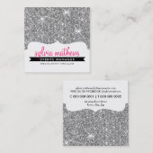 グラマーモダングリッタースタイリッシュ銀輝きピンク スクエア名刺 (正面/裏面)