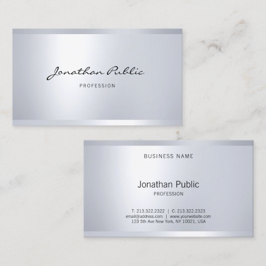 グラマーモダンシルバールッエレガントクシンプルプレーン 名刺 (正面/裏面)