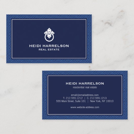 グラマーモダン不動産仲介業者エステート実在ブルー 名刺 (正面/裏面)