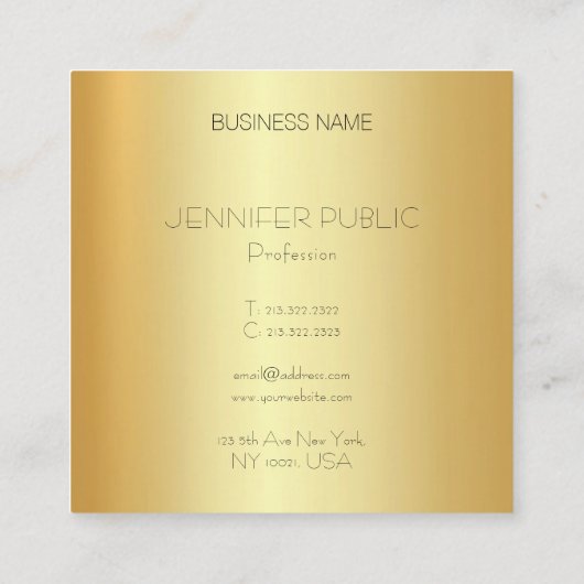 グラマーモダン金ゴールドルックエレガントシンプルテンプレート スクエア名刺 (裏面)