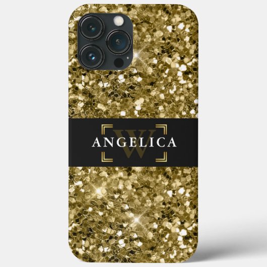 グラマーモノグラムのキラメタリック金ゴールド Case-Mate iPhoneケース (裏面)