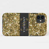 グラマーモノグラムのキラメタリック金ゴールド Case-Mate iPhoneケース (裏面(横))