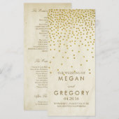 グラマーヴィンテージ金ゴールド紙吹雪結婚式 プログラム (正面/裏面)