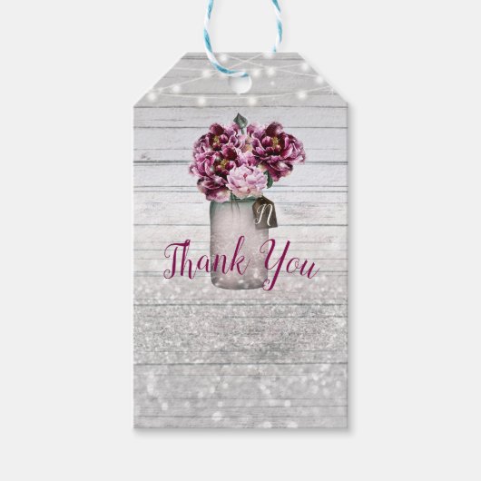 グラマー素朴ウッド&ブルゴーニュMason Jarの花 ギフトタグ (正面)