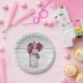 グラマー素朴ウッド&ブルゴーニュMason Jarの花 ペーパープレート (パーティー)