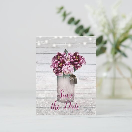 グラマー素朴・ウッド・ブルゴーニュ・メイソン・ジャー救の日付 案内ポストカード (スタンド正面)