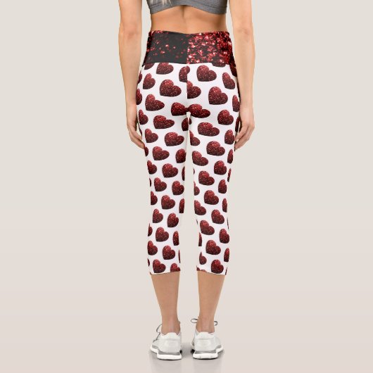 グラマー赤いグリッターきらめくハートパターン カプリレギンス (裏面)