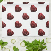 グラマー赤いグリッターきらめくハートパターン キッチンタオル (折り畳み)