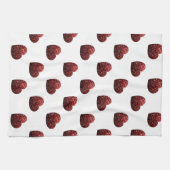 グラマー赤いグリッターきらめくハートパターン キッチンタオル (横)