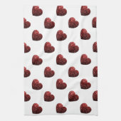 グラマー赤いグリッターきらめくハートパターン キッチンタオル (縦)