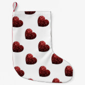 グラマー赤いグリッターきらめくハートパターン スモールクリスマスストッキング (正面)