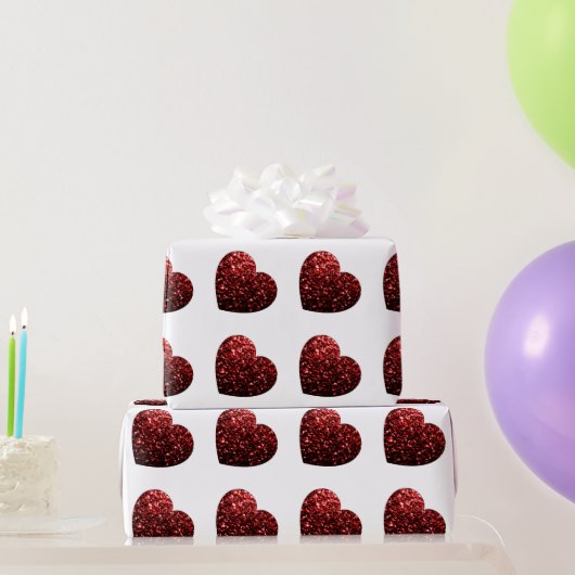 グラマー赤いグリッターきらめくハートパターン ラッピングペーパー (パーティーギフト)