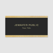 グラマー金ゴールドカスタムグリッター長方形ブラッククラシック 名札 (正面)