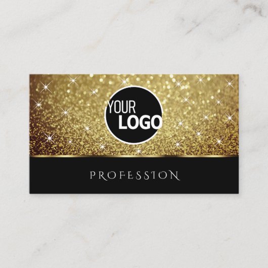 グラマー金ゴールドグリッタースパークルスターズアンドロゴブラック 名刺 (正面)
