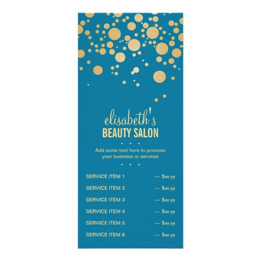 グラマー金ゴールドドットデコール – レトロ孔雀ブルーカラー ラックカード (正面)