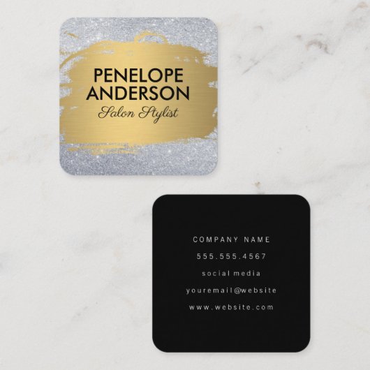 グラマー金ゴールドメタリックつや消しグリッター スクエア名刺 (正面/裏面)