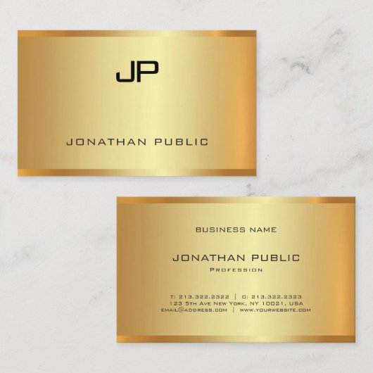グラマー金ゴールドモダンエレガントテンプレート 名刺 (正面/裏面)