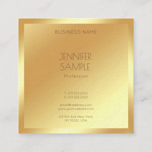 グラマー金ゴールドモダンテンプレートラグジュアリープレミアムシック スクエア名刺 (裏面)