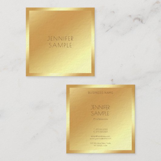 グラマー金ゴールドモダンテンプレートラグジュアリープレミアムシック スクエア名刺 (正面/裏面)