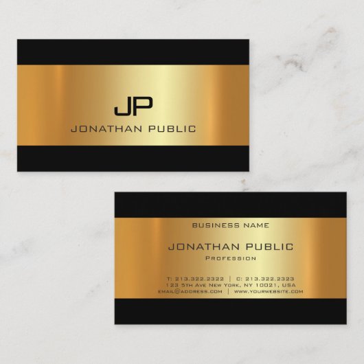 グラマー金ゴールドライトモダンプロフェッショナルプレインラックス 名刺 (正面/裏面)