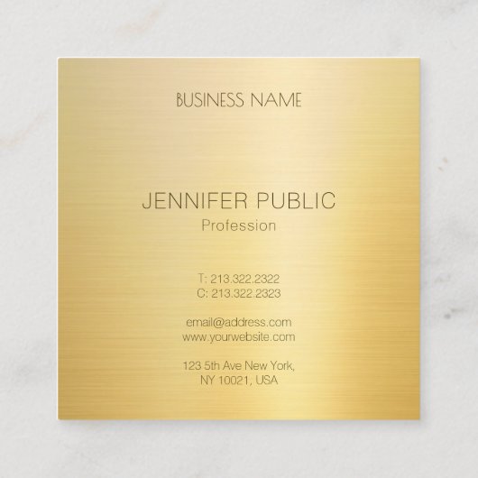 グラマー金ゴールドルックモダンエレガントテンプレートラグジュアリー スクエア名刺 (裏面)