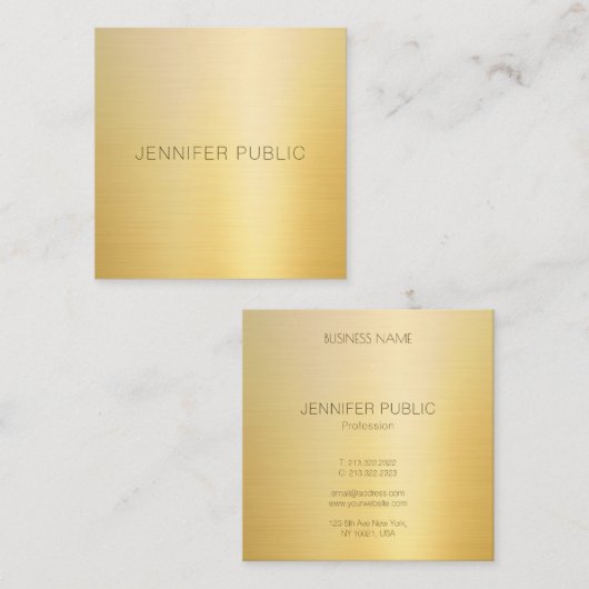 グラマー金ゴールドルックモダンエレガントテンプレートラグジュアリー スクエア名刺 (正面/裏面)