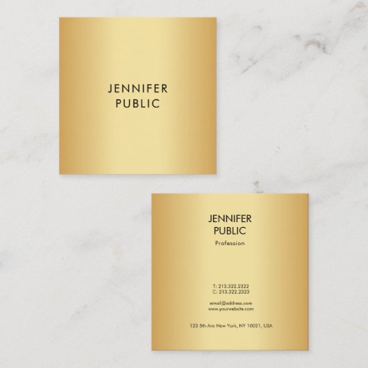 グラマー金ゴールドルックモダンミニマルテンプレート スクエア名刺 (正面/裏面)