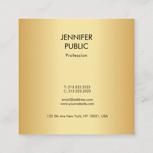 グラマー金ゴールドルックモダンミニマルテンプレート スクエア名刺 (裏面)