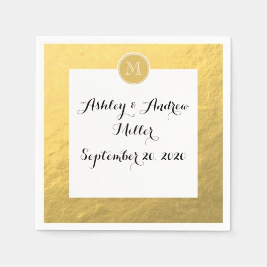 グラマー金箔バックグラウンドモノグラム スタンダードカクテルナプキン (正面)