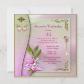 グラマー鍵、マグノリア&バタフライ95誕生日 招待状 (裏面)