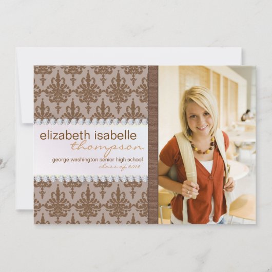 グラマー·ダマスクと宝石の卒業発表 招待状 (正面)