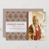 グラマー·ダマスクと宝石の卒業発表 招待状 (正面/裏面)