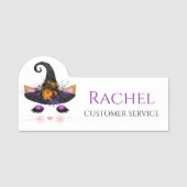 グラマー・ハロウィーンの魔女パーソナライズされた猫の名前 名札 (正面)