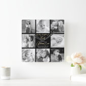 グラマ最高のーマ8フォトコラージュ金ゴールドグリッターシック スクエア壁時計 (ホーム)