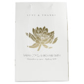 グラマ淡い色のラス金ゴールドホワイトロータス結婚フローラ ミディアムペーパーバッグ (正面)