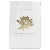 グラマ淡い色のラス金ゴールドホワイトロータス結婚フローラ ミディアムペーパーバッグ (裏面)