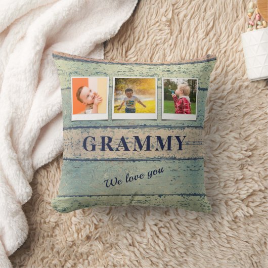グラミパーソナライズされたーの孫3フォトコラージュ クッション (ブランケット)