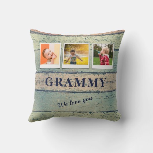 グラミパーソナライズされたーの孫3フォトコラージュ クッション (裏面)