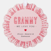 グラミー私たちは、あなたを愛する写真ハートピンクの母親の日 オーナメントカード (正面)