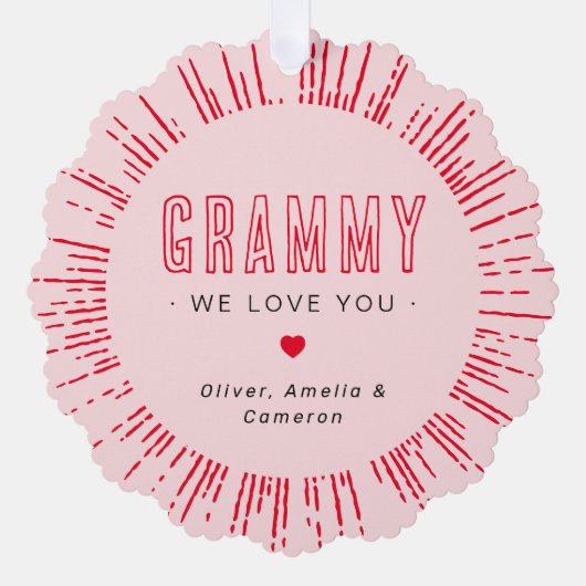 グラミー私たちは、あなたを愛する写真ハートピンクの母親の日 オーナメントカード (正面)