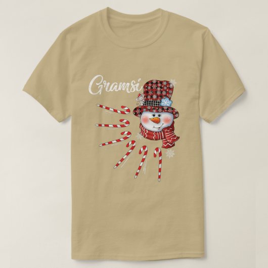 グラミー雪だるまキャンディーケーンクリスマスレッドプレイドハット Tシャツ (デザイン正面)