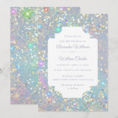 グラミー・ホログラフィック・グリッター モダンウェディング 招待状 (正面/裏面)